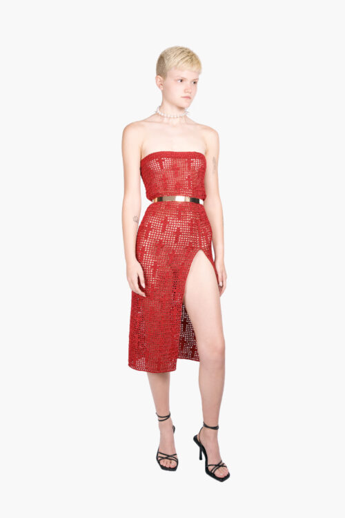 Crosses crochet dress in red
