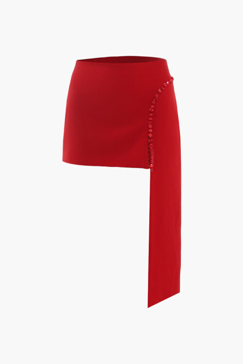 Red button mini skirt