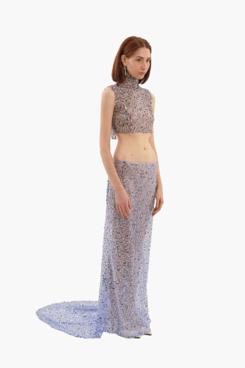Blue sequin embroidered skirt