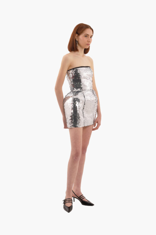 Silver sequins volume mini dress