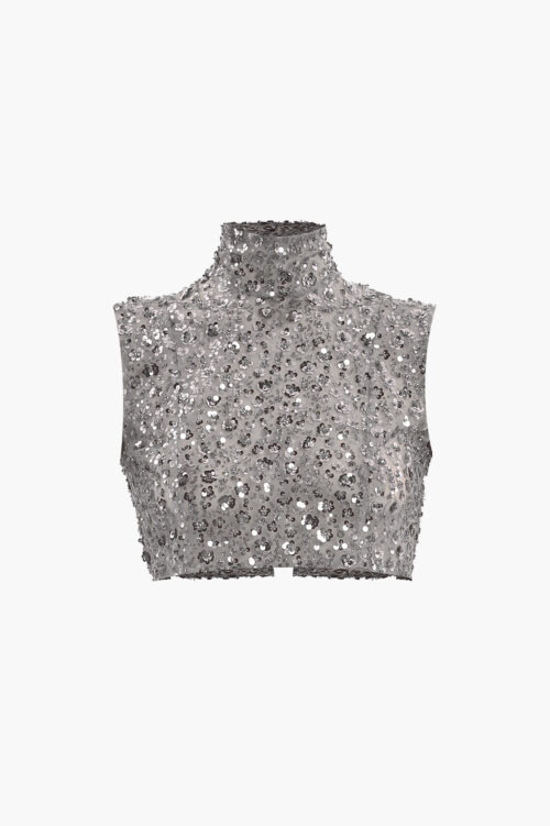 Gray sequin embroidered top