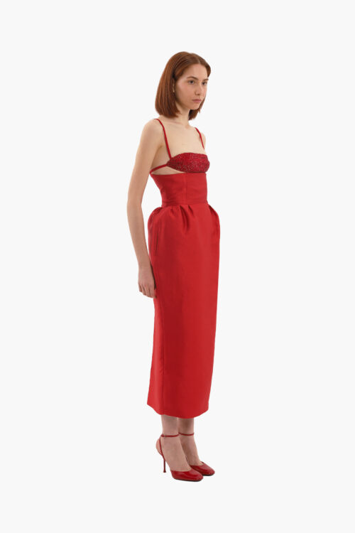 Red volume skirt