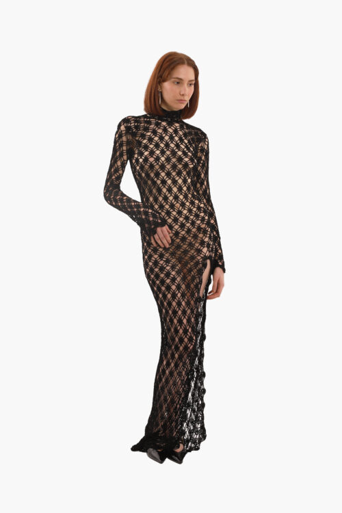Black crochet maxi dress