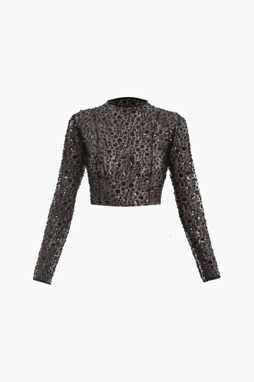 Black sequin embroidered top