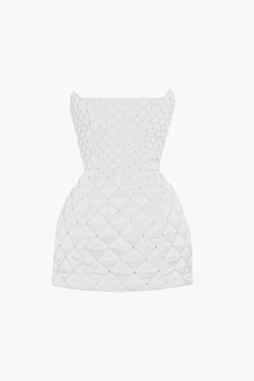 White crystal quilted mini dress