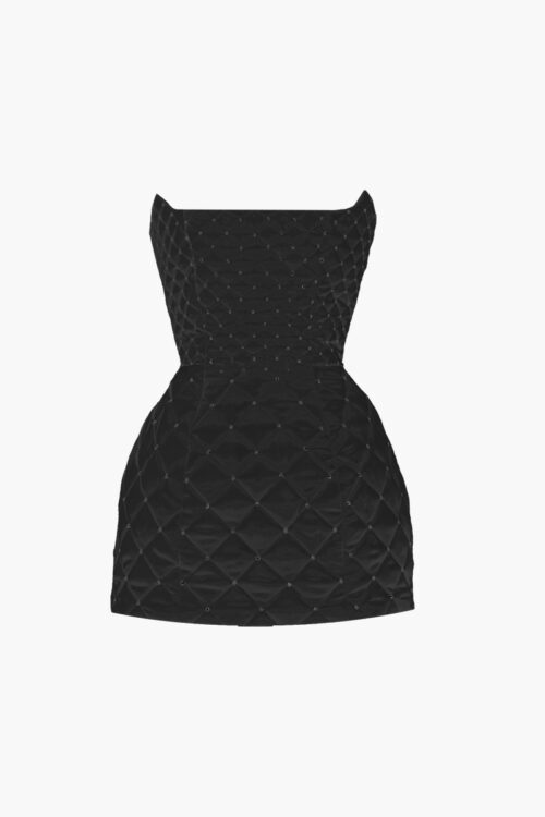 Black crystal quilted mini dress