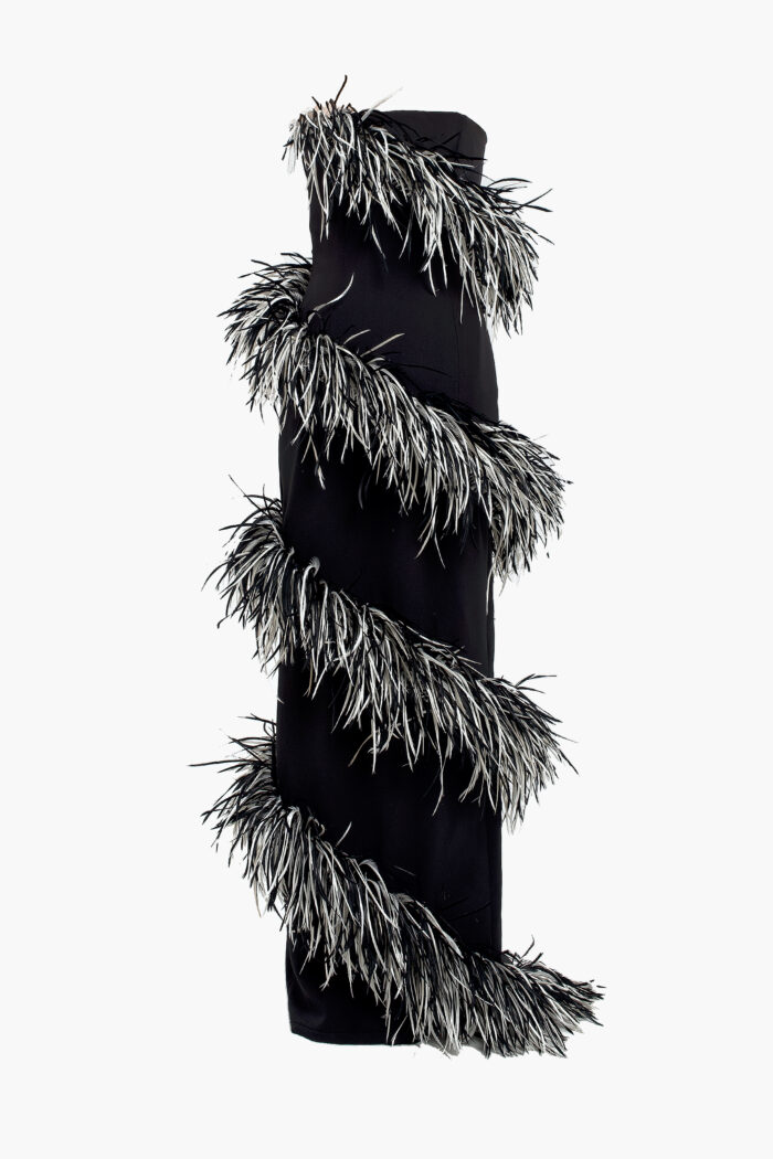 Black & White Spiral Feather Gown