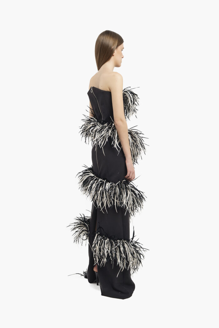Black & White Spiral Feather Gown - Image 3