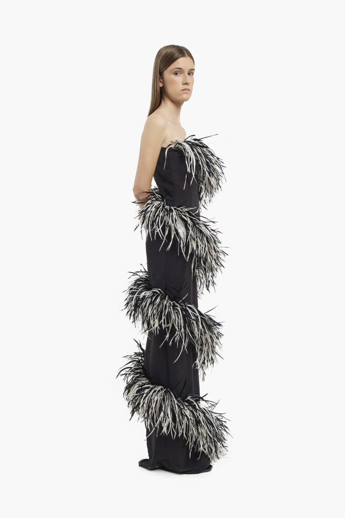 Black & White Spiral Feather Gown - Image 7