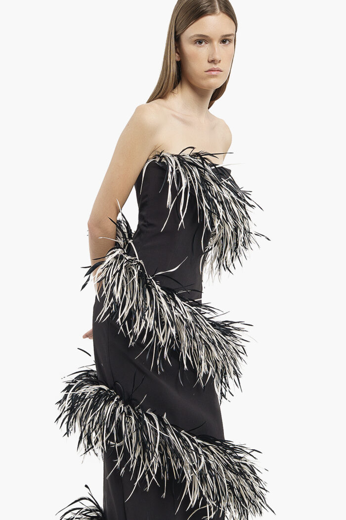 Black & White Spiral Feather Gown - Image 4