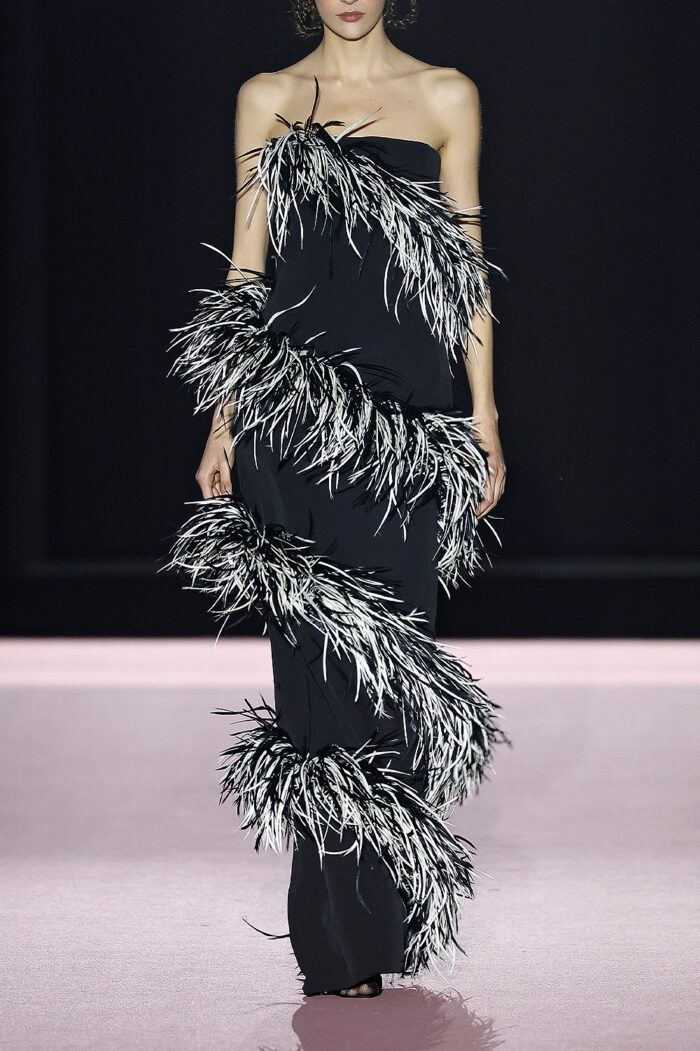 Black & White Spiral Feather Gown - Image 8