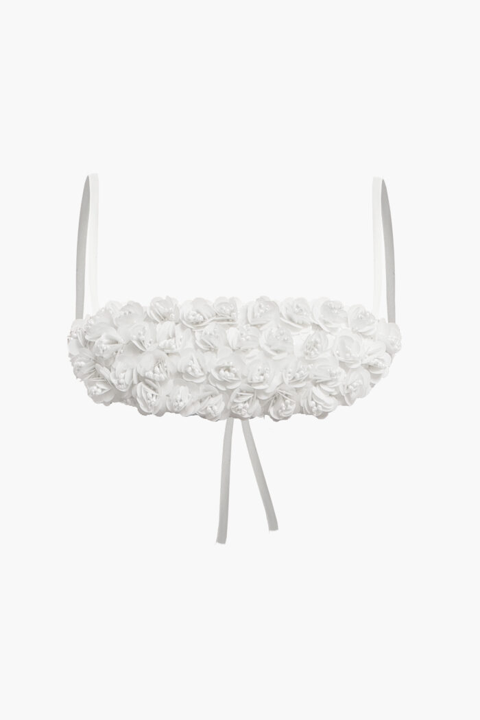 White Embroidered Flowers Bra Top