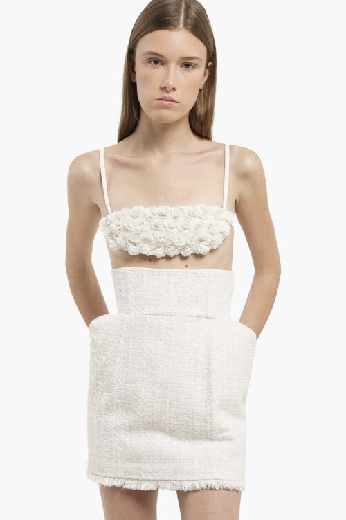 White Embroidered Flowers Bra Top