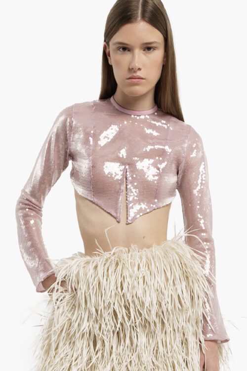 Pink Sequin Crop Top