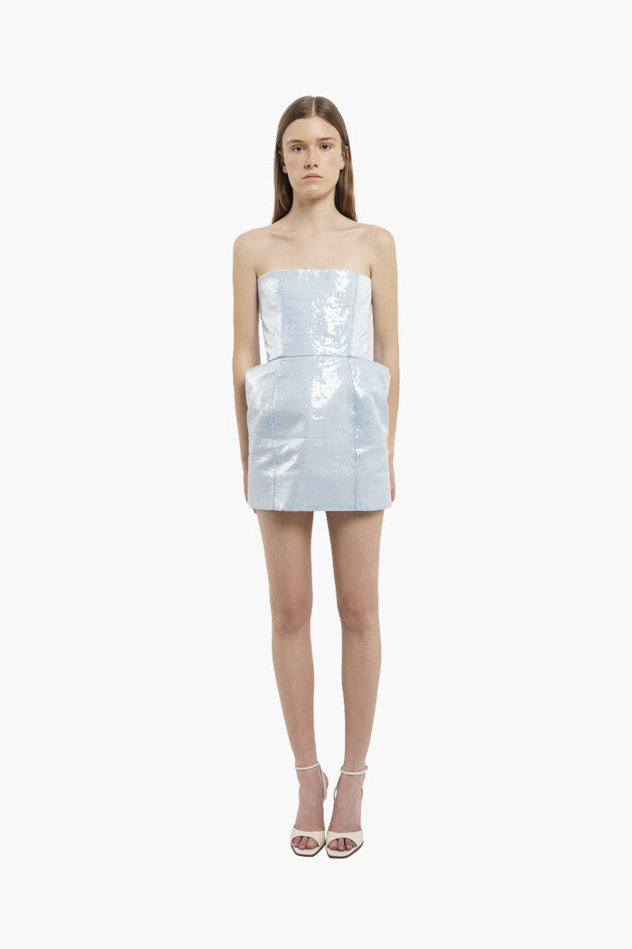 Icy Blue Sequin Strapless Mini Dress - Image 2