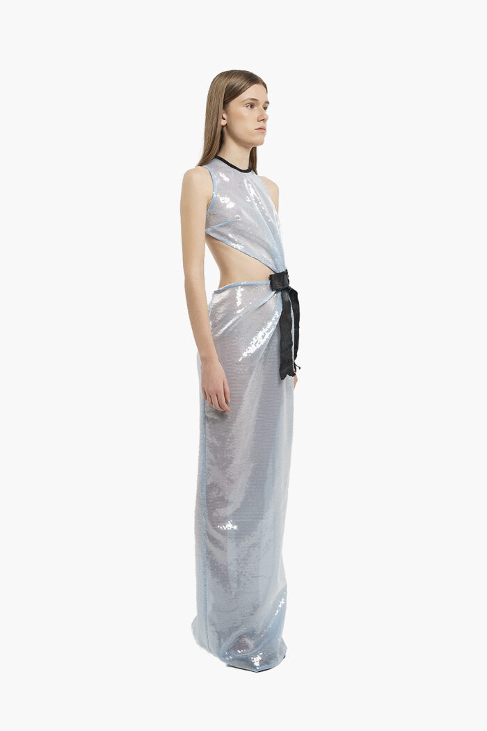 Blue Sequin Gown with Moiré Bow - Image 6
