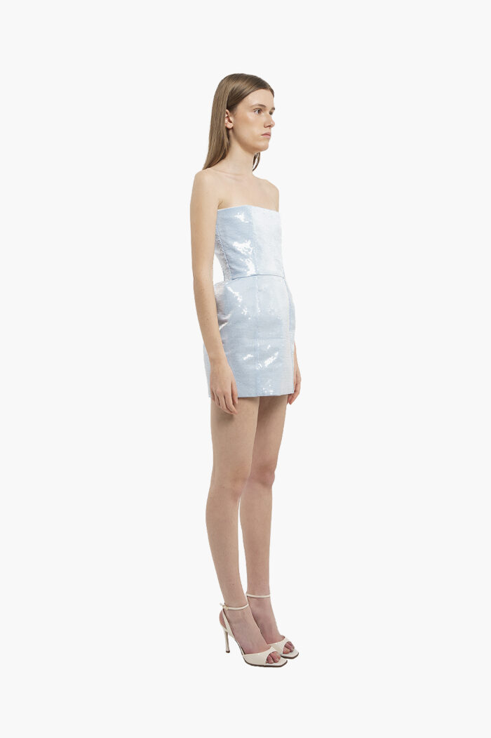 Icy Blue Sequin Strapless Mini Dress - Image 8