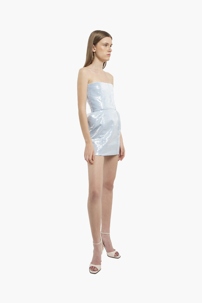Icy Blue Sequin Strapless Mini Dress - Image 3