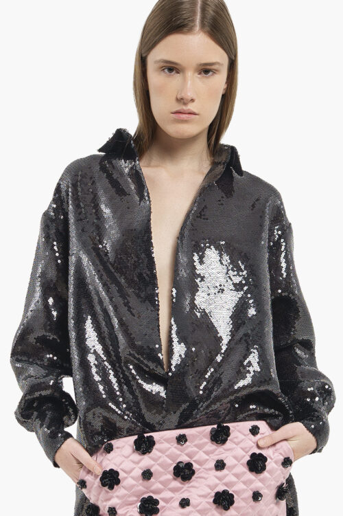 Black Sequin Oversized Shirt