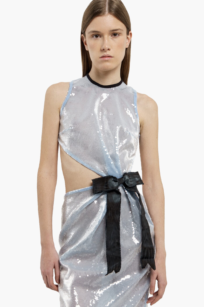 Blue Sequin Gown with Moiré Bow - Image 5