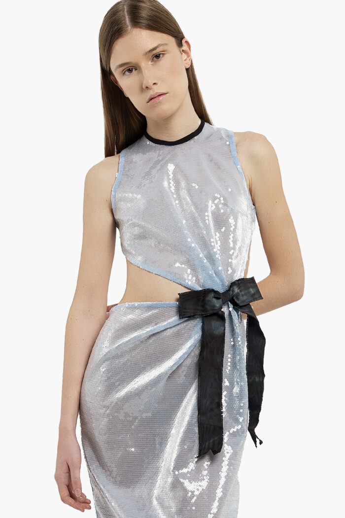Blue Sequin Gown with Moiré Bow - Image 3