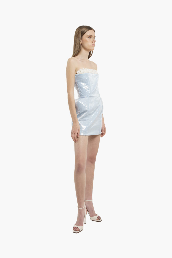 Icy Blue Sequin Strapless Mini Dress - Image 6