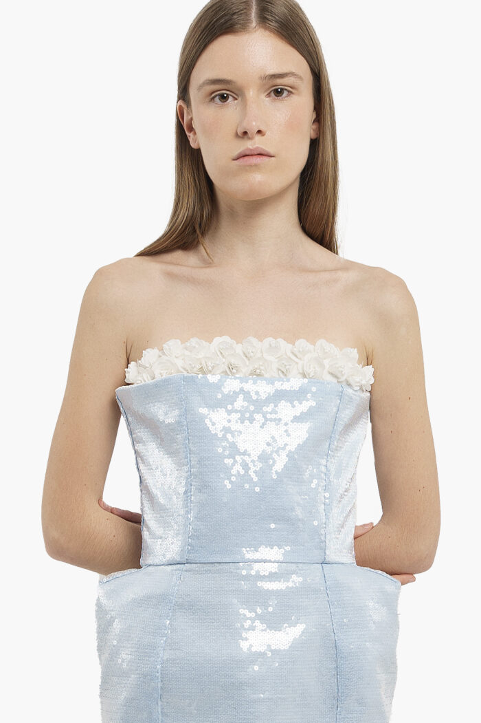 Icy Blue Sequin Strapless Mini Dress - Image 7