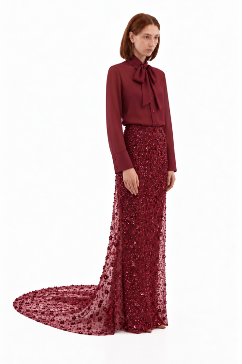 (Custom) Georgette bow shirt + sequin skirt
